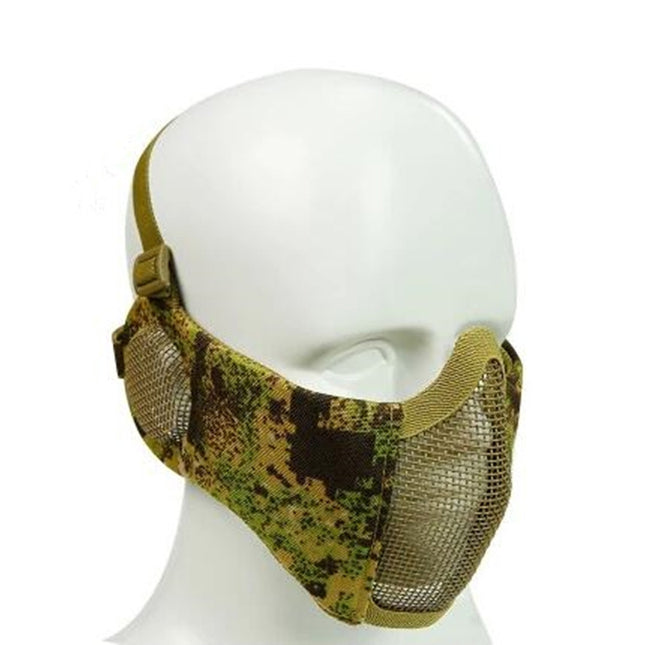 WoSporT Half Face Metal Net Field Ear Protection Outdoor Cycling Steel Mask(Army Green Flower)-garmade.com