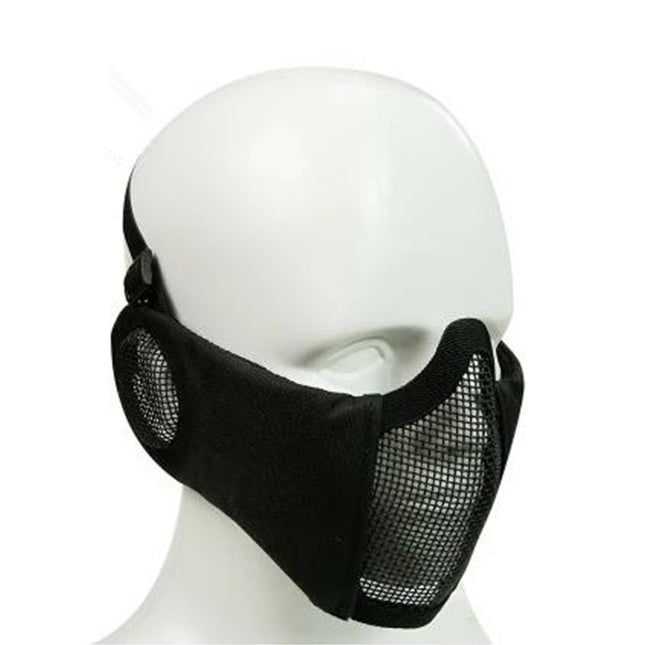WoSporT Half Face Metal Net Field Ear Protection Outdoor Cycling Steel Mask(Black)-garmade.com