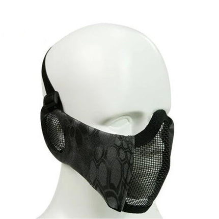 WoSporT Half Face Metal Net Field Ear Protection Outdoor Cycling Steel Mask(Dark Crepe)-garmade.com