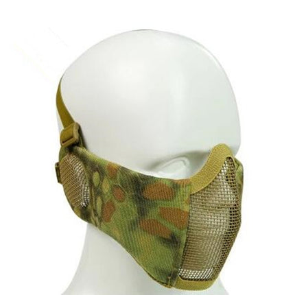 WoSporT Half Face Metal Net Field Ear Protection Outdoor Cycling Steel Mask(Jungle Crepe)-garmade.com