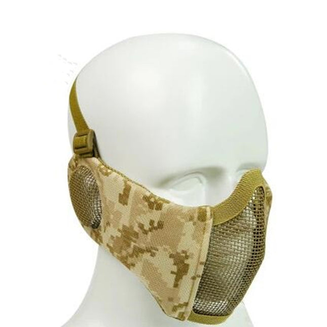 WoSporT Half Face Metal Net Field Ear Protection Outdoor Cycling Steel Mask(Desert Digital)-garmade.com