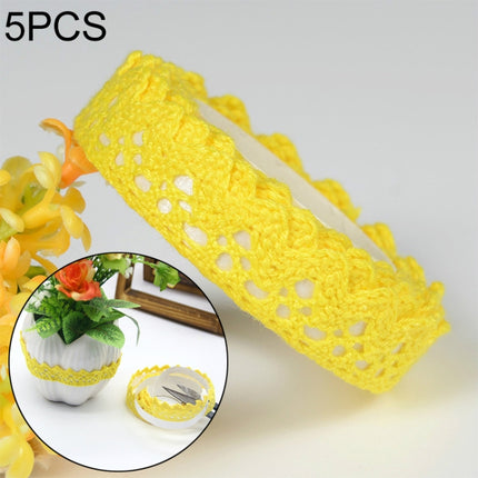 5 PCS Cotton Lace Fabric White Crochet Lace Roll Ribbon Knit Adhesive Tape Sticker Craft Decoration Stationery Supplies(Yellow)-garmade.com