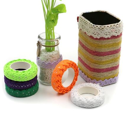5 PCS Cotton Lace Fabric White Crochet Lace Roll Ribbon Knit Adhesive Tape Sticker Craft Decoration Stationery Supplies(Yellow)-garmade.com