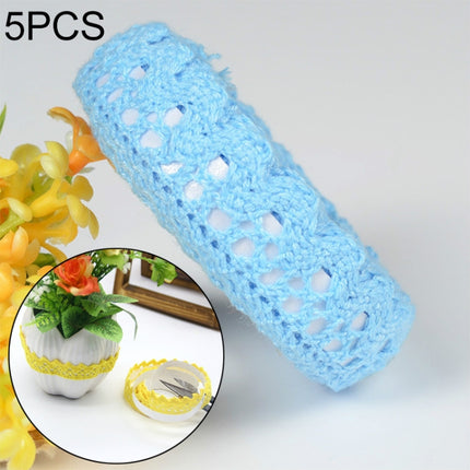 5 PCS Cotton Lace Fabric White Crochet Lace Roll Ribbon Knit Adhesive Tape Sticker Craft Decoration Stationery Supplies(Blue)-garmade.com