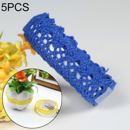 5 PCS Cotton Lace Fabric White Crochet Lace Roll Ribbon Knit Adhesive Tape Sticker Craft Decoration Stationery Supplies(Dark Blue)-garmade.com