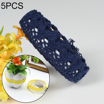 5 PCS Cotton Lace Fabric White Crochet Lace Roll Ribbon Knit Adhesive Tape Sticker Craft Decoration Stationery Supplies(Black)-garmade.com