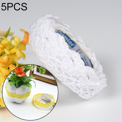 5 PCS Cotton Lace Fabric White Crochet Lace Roll Ribbon Knit Adhesive Tape Sticker Craft Decoration Stationery Supplies(White)-garmade.com