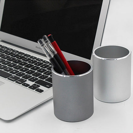 Aluminum Round Desk Pencil Holder Container Organizer Stationery Gift(Grey)-garmade.com