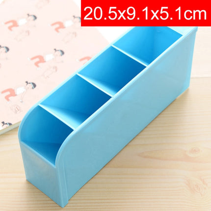 2 PCS Multi-function 4 Grid Desktop Pen Holder Office School Storage Case Plastic Box Desk Pen Pencil Organizer(Blue)-garmade.com