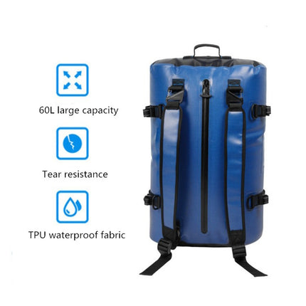 60L Outdoor Swimming Diving Surfing Full Waterproof Backpack Large Capacity Mountaineering Equipment Bag(Blue)-garmade.com