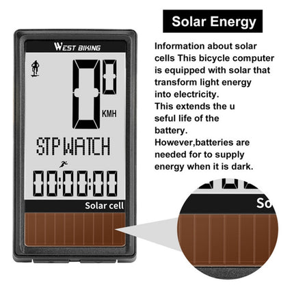 WEST BIKING Wireless Solar Code Table Mountain Road Bike Large Character Code Table Five Language Waterproof Speedometer-garmade.com
