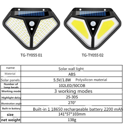 50 COB Solar Wall Lamp Body Induction Garden Lamp Villa Waterproof Outdoor Lighting Street Lamp-garmade.com