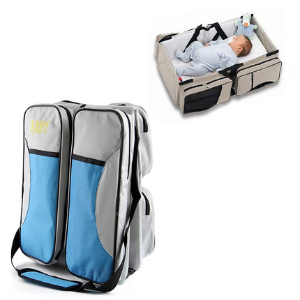 Newborn Baby Portable Travel Foldable Bed Mummy Pack Bag(Gey Blue)-garmade.com
