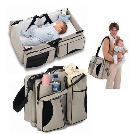 Newborn Baby Portable Travel Foldable Bed Mummy Pack Bag(Gey Blue)-garmade.com