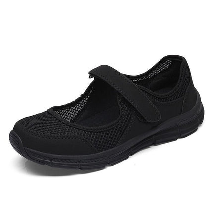 Women Casual Mesh Flat Shoes Soft Sneakers, Size:35(Black)-garmade.com