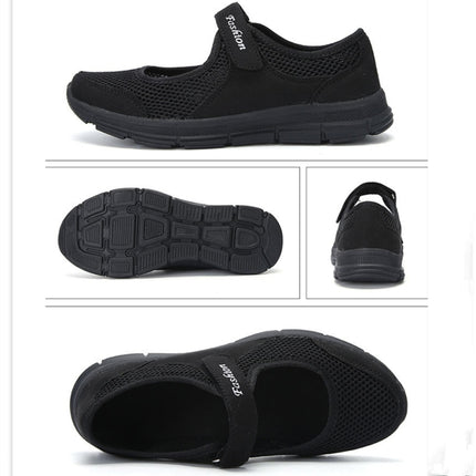 Women Casual Mesh Flat Shoes Soft Sneakers, Size:35(Black)-garmade.com