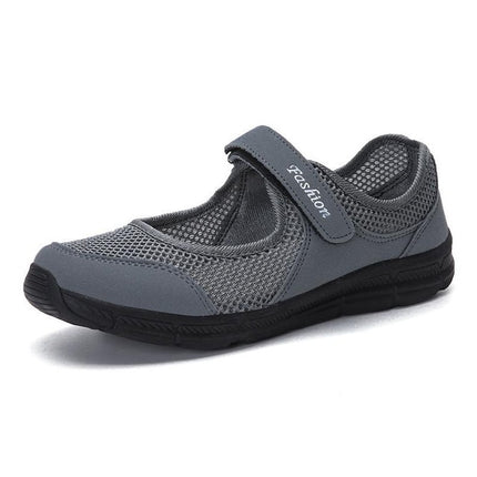 Women Casual Mesh Flat Shoes Soft Sneakers, Size:35(Dark gray)-garmade.com