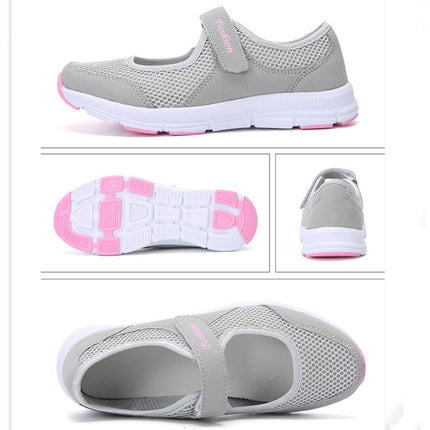 Women Casual Mesh Flat Shoes Soft Sneakers, Size:35(Gray)-garmade.com