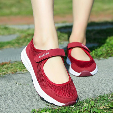 Women Casual Mesh Flat Shoes Soft Sneakers, Size:35(Red)-garmade.com