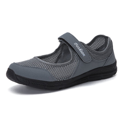 Women Casual Mesh Flat Shoes Soft Sneakers, Size:36(Dark gray)-garmade.com