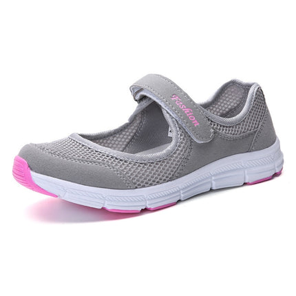 Women Casual Mesh Flat Shoes Soft Sneakers, Size:36(Gray)-garmade.com