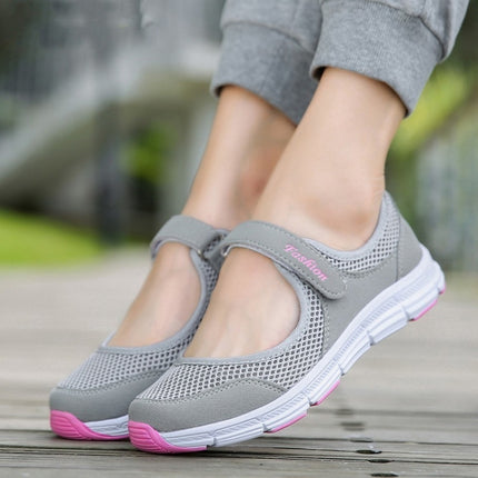 Women Casual Mesh Flat Shoes Soft Sneakers, Size:36(Gray)-garmade.com