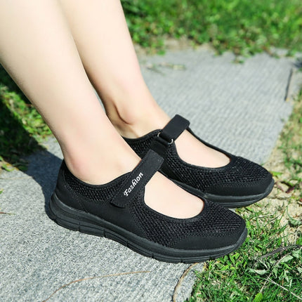 Women Casual Mesh Flat Shoes Soft Sneakers, Size:37(Black)-garmade.com