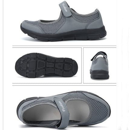 Women Casual Mesh Flat Shoes Soft Sneakers, Size:37(Dark gray)-garmade.com
