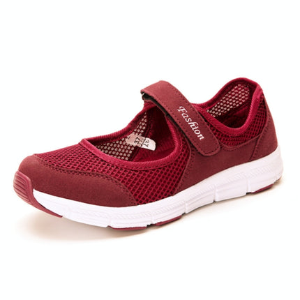 Women Casual Mesh Flat Shoes Soft Sneakers, Size:37(Red)-garmade.com