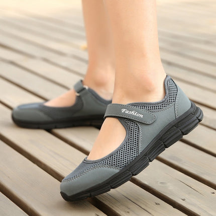 Women Casual Mesh Flat Shoes Soft Sneakers, Size:38(Dark gray)-garmade.com