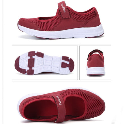 Women Casual Mesh Flat Shoes Soft Sneakers, Size:38(Red)-garmade.com