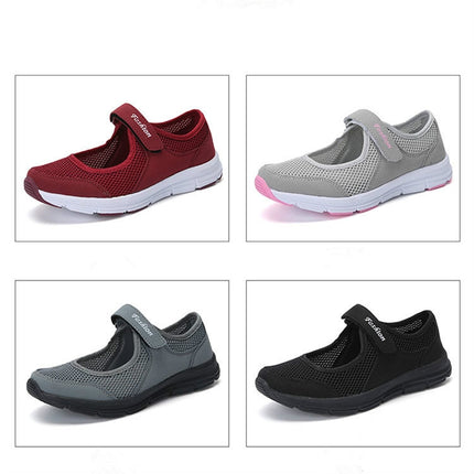 Women Casual Mesh Flat Shoes Soft Sneakers, Size:41(Dark gray)-garmade.com