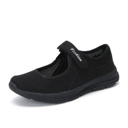 Women Casual Mesh Flat Shoes Soft Sneakers, Size:42(Black)-garmade.com
