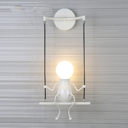 E27 LED Personality Creative Retro Wrought Iron Villain Wall Lamp without Bulb(White)-garmade.com