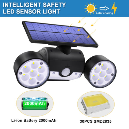 30 LEDs Solar Light Dual Head Solar Lamp PIR Motion Sensor Spotlight Waterproof Outdoor Adjustable Angle Lights-garmade.com