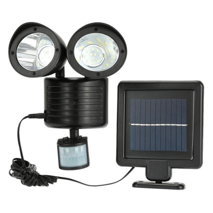 6W 22 LEDs Solar Powered Double Heads Body Sensor IP55 Waterproof Outdoor LED Wall Light-garmade.com