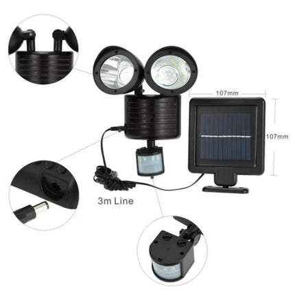 6W 22 LEDs Solar Powered Double Heads Body Sensor IP55 Waterproof Outdoor LED Wall Light-garmade.com