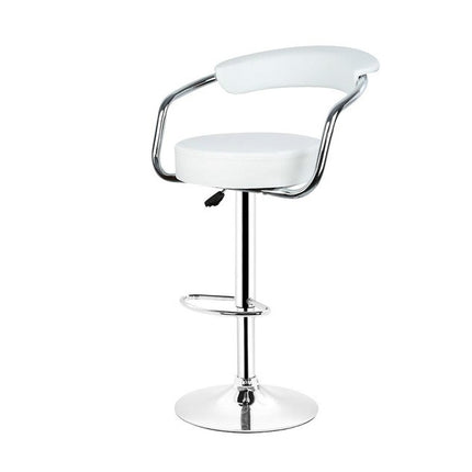 Leather Swivel Chair Height Adjustable Stainless Steel Bracket Bar Chair(white)-garmade.com