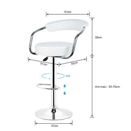 Leather Swivel Chair Height Adjustable Stainless Steel Bracket Bar Chair(white)-garmade.com
