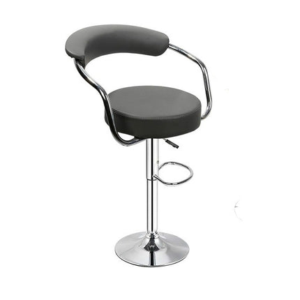 Leather Swivel Chair Height Adjustable Stainless Steel Bracket Bar Chair(Black)-garmade.com