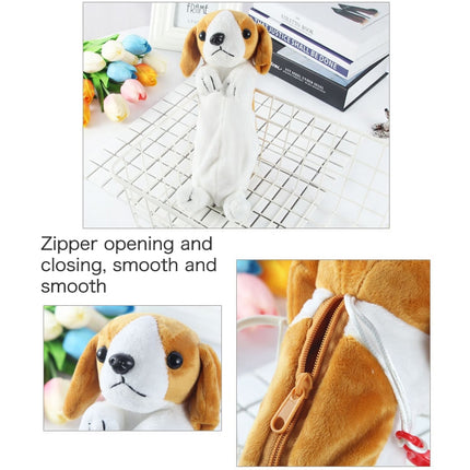 Kawaii Cartoon Plush Dog Pencil Case Cute Animal Pen Bag Box Kids School Supplies Stationery(Labrador white yellow)-garmade.com