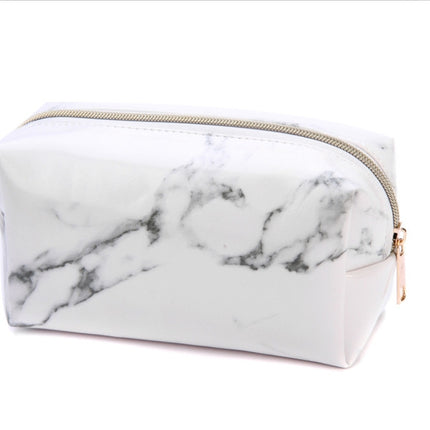 Cute Marble Pattern Pencil Cases Big Capacity PU Leather Cosmetic Bag Pencil Bag School Office Supplies(White)-garmade.com
