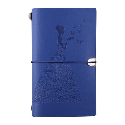 BSD020 Pretty Butterfly Lady Vintage Travelers Notebook Diary Notepad PU Leather Literature Journal Planners School Stationery(Blue-metal button)-garmade.com