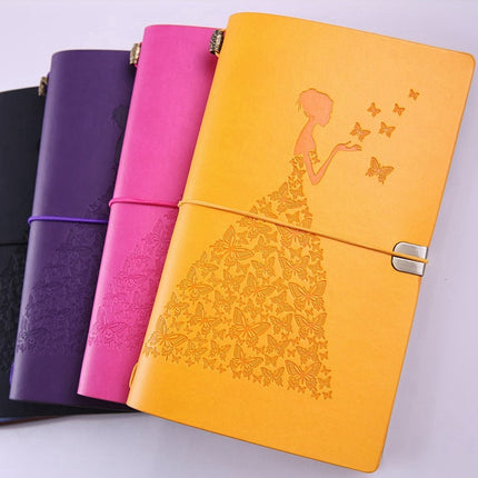 BSD020 Pretty Butterfly Lady Vintage Travelers Notebook Diary Notepad PU Leather Literature Journal Planners School Stationery(Black)-garmade.com