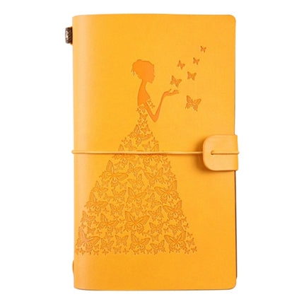 BSD020 Pretty Butterfly Lady Vintage Travelers Notebook Diary Notepad PU Leather Literature Journal Planners School Stationery(Yellow)-garmade.com