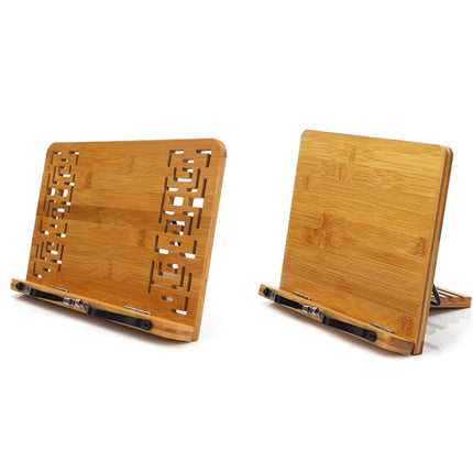 Wood Tablet Bookends Bracket Cookbook Textbooks Document Bamboo Foldable Reading Rest Book Stand, Type:Hollow Medium-garmade.com