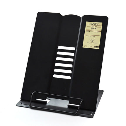 Portable Metal Adjustable Reading Book Holder Support iPad Document Book Shelf Bookstand, Size:Large(Black)-garmade.com