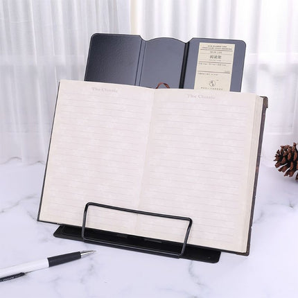 Portable Metal Adjustable Reading Book Holder Support iPad Document Book Shelf Bookstand, Size:Large(Black)-garmade.com