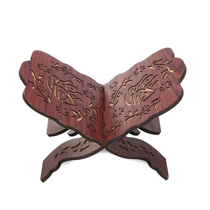 Quran Wooden Book Stand Holder Bookends Gift Removable Handmade Wood Book Decoration(Wine Red)-garmade.com