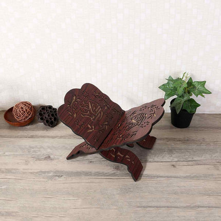 Quran Wooden Book Stand Holder Bookends Gift Removable Handmade Wood Book Decoration(Wine Red)-garmade.com